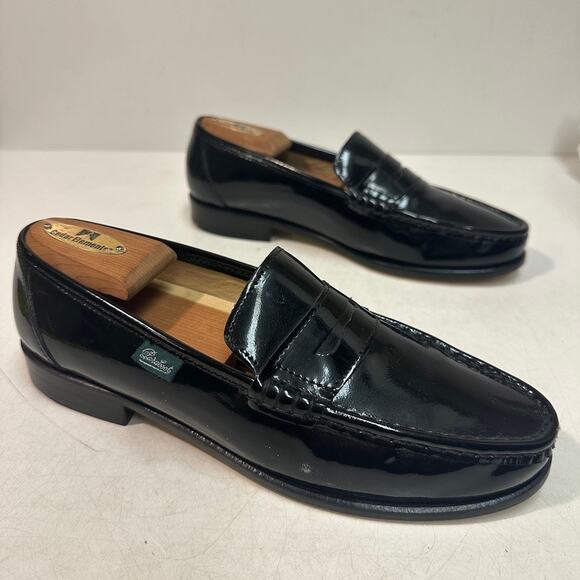NWOT Paraboot Black Patent Leather Loafer Veritable Mocassin Cousu Main US 7 main image 4